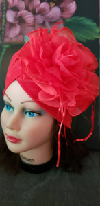 Women Red Retro Turban Hat .Kentucky Derby. Chemotherapy Hat. Funeral Wedding Hat.