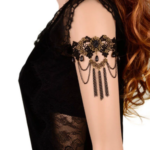 Black Lace Chain Upper Arm Bracelet.Bohemian Goth Body Jewelry.Punk Prom Gypsy  Body Jewelry. Arm Band with  elastic part and chain extender