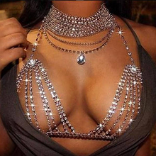 Women  Rhinestones Set of 2 Hollow Bra Chain Beautiful Shape Brassiere Body Jewelry Hot Choker Statement Necklace Accessories