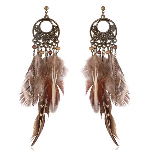 Drop Feather Earrings Bohemian  Dream catcher Tassel Earrings Tribal America Native