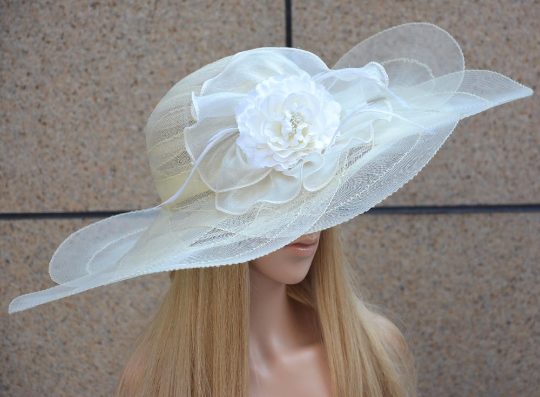 White Cream Tulle breathable women summer sun hat Kentucky Derby polye –  Gifts with Love and Art