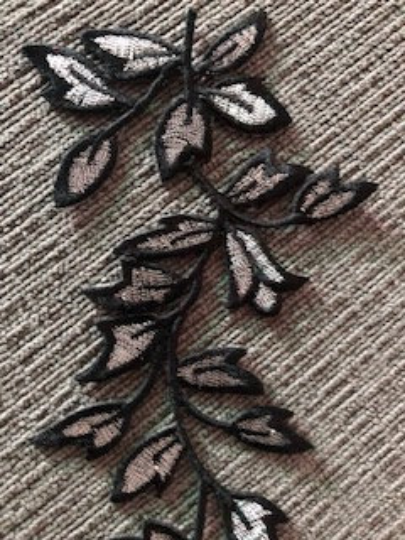Black Red Silver  Floral Patch Embroidery Lace  Applique  Iron on DIY Clothes Dress Collar Embroidered Fabric Sticker. Floral Iron On Sticker.