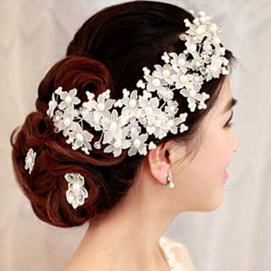 Elegant Floral Headbands For Women Pearl Flower Tiaras Jewelry Luxury Wedding Bride Hairband Head Band Accessories.Hair swag.
