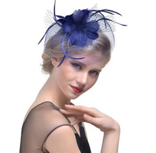 Navy Blue and Royal Blue Wedding Church Party Fascinator Bridal Veil Wedding Hair Clip Head Funeral Derby Fascinator