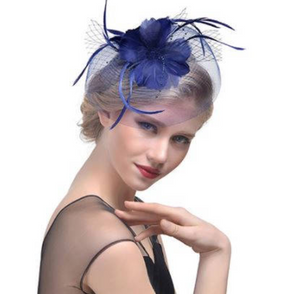 Navy Blue and Royal Blue Wedding Church Party Fascinator Hat.Costume Bridal Veil Wedding Hair Clip Head Accessory.White Funeral Derby Fascinator hat.Headpiece