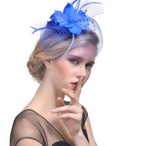 Navy Blue and Royal Blue Wedding Church Party Fascinator Hat.Costume Bridal Veil Wedding Hair Clip Head Accessory.White Funeral Derby Fascinator hat.Headpiece