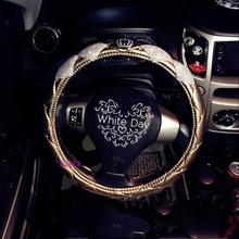 Bling Steering Wheel Cover White Bling Crystal Car Accessories Silver Rhinestone Crown Charm Cute Black Steering Wheel Cover