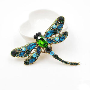 Green Blue  Vintage Design  Crystal Rhinestone Dragonfly Brooches for Women Dress Scarf Brooch Pins Jewelry Accessories Gift. Large brooch.