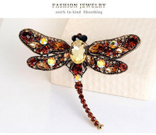 Amber Gold Vintage Design  Crystal Rhinestone Dragonfly Brooches for Women Dress Scarf Brooch Pins Jewelry Accessories Gift. Large brooch.