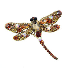 Amber Gold Vintage Design  Crystal Rhinestone Dragonfly Brooches for Women Dress Scarf Brooch Pins Jewelry Accessories Gift. Large brooch.