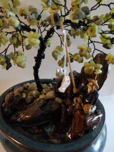 Resin Pet Ashes Memorial Keepsake Urn Gemstones beaded wired tree Fisherman,fish and Bird Wired sculpture miniature Peace Funeral