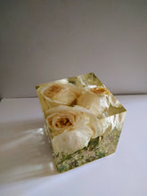Bridal Wedding Flowers in cube keepsake paperweights. Custom personalized keepsake Memory Stone with wedding bridal bouquet, funeral flowers