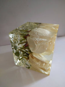 Wedding Flowers in cube keepsake paperweights. Resin flowers keepsake .Preserving Bridal bouquet.