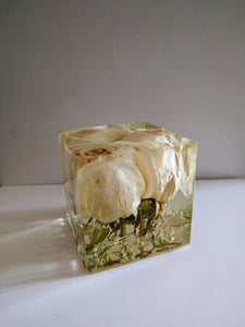 Wedding Flowers in cube keepsake paperweights. Resin flowers keepsake .Preserving Bridal bouquet.