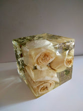 Wedding Flowers in cube keepsake paperweights. Resin flowers keepsake .Preserving Bridal bouquet.