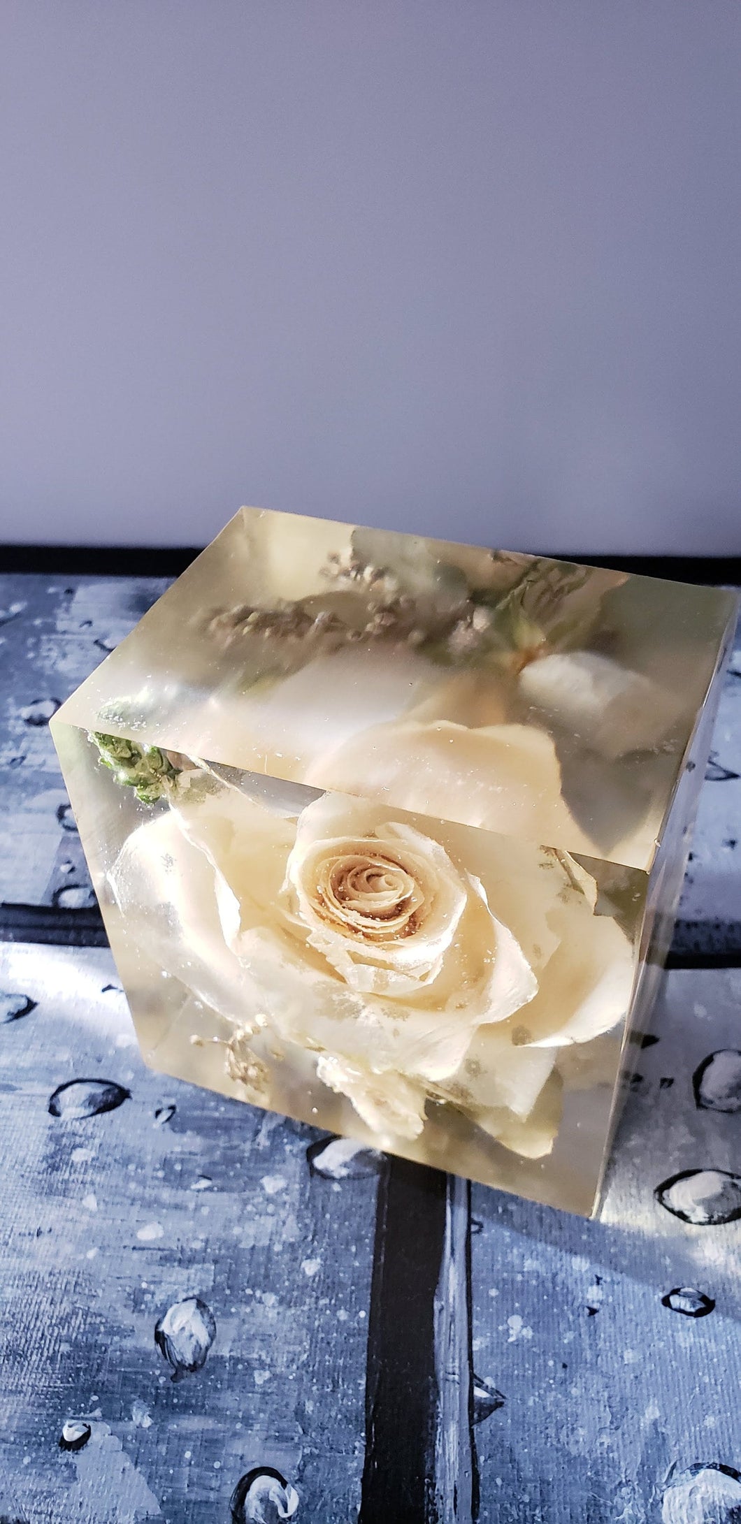Flower Preservation in Resin Cube like glass Paperweight Keepsake Sweet romantic memories of your wedding, anniversary, funeral.