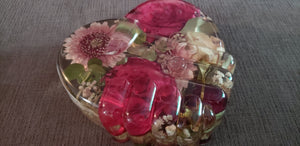 Preserved Wedding Flowers Bouquet in Large Heart Shaped Resin Paperweight Keepsake Bridal memories of your wedding, anniversary,funeral