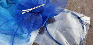 Royal Blue Fascinator Derby Race Bridal Church Hat. Wedding Tea Party Mini Hat.Costume Feather Hair Clip Head Accessory.Headpiece