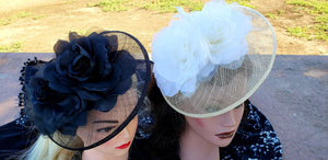 Black & Nude Sinamay Fascinator. Derby Race Bridal Church Hat. Black Funeral Mini Hat. Costume Feather Hair Clip Head Accessory.Headpiece