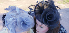 Black Silver Gray Sinamay Fascinator. Derby Bridal Church Hat. Black Funeral Mini Hat. Costume Feather Hair Clip Head Accessory.Headpiece