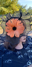 Burnt Orange Black Fascinator. Derby Race Bridal Church Hat. Orange Wedding Mini Hat. Costume Feather Hair Head Accessory.Orange Headpiece
