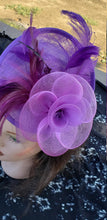 Purple Violet Sinamay Fascinator. Derby Race Bridal Church Hat. Purple Wedding Mini Hat. Costume Feather Hair Clip Head Accessory.Headpiece
