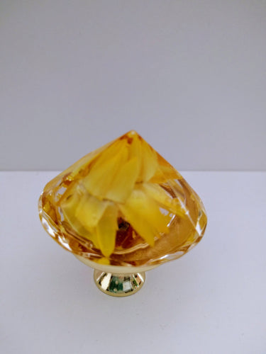 Custom Diamond shaped Golden Resin Real Flowers Door Knobs. Cabinet Knobs. Kitchen Bathroom Knobs. Paperweight knobs pulls.