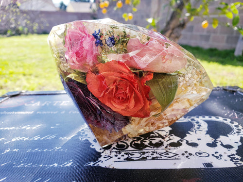 Preserved Wedding Flowers Bouquet Large Diamond Shaped Resin Paperweight Keepsake.Preserving Bridal Bouquet. Dried Flowers.Funeral flowers.