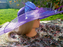 Purple Violet Blue Tulle Breathable Women Summer Sun Hat Kentucky Derby polyester feather wide brim floral women hats Wedding Fascinators