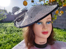 Beige Black Sinamay Fascinator. Derby Race Bridal Church Hat. Black Funeral Mini Hat.Costume Feather Hairband Head Accessory.Headpiece