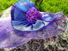 Purple Violet Blue Tulle Breathable Women Summer Sun Hat Kentucky Derby polyester feather wide brim floral women hats Wedding Fascinators