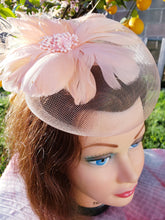 Orange Coral Pink Fascinator. Derby Race Bridal Church Hat. Orange Funeral Mini Hat. Costume Feather Hair Head Accessory.Headpiece