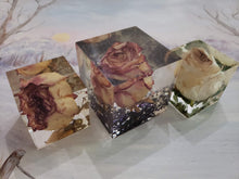 Real Rose Flowers in cube keepsake paperweight NATURAL GIFT. Rose Paperweights.Preserved Dried Flowers. Wedding Funeral Glass like.Crystals