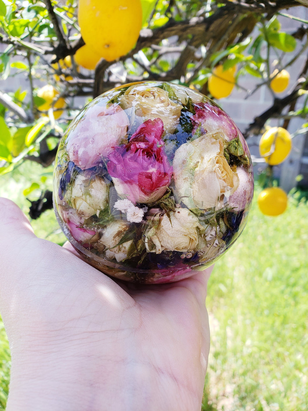 Extra Large Sphere Preserved wedding Flowers Resin Round Globe Sphere Keepsake memories of your wedding, anniversary. Wedding Bridal Stone.