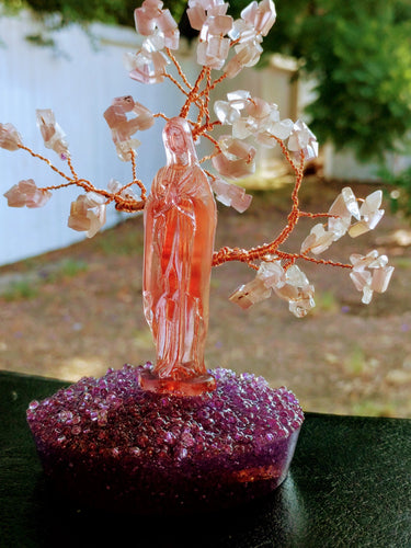 Custom Resin Virgin Mary Purple Wire Beaded Tree of Life. Resin paperweights keepsake. Religion Good Fortune Easter Jesus God