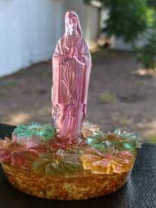 Custom Resin Paperweight Keepsake. Statue miniature Woman Virgin Mary Flowers. Paperweights keepsake. Meditation Religion Love Happiness