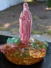 Custom Resin Paperweight Keepsake. Statue miniature Woman Virgin Mary Flowers. Paperweights keepsake. Meditation Religion Love Happiness