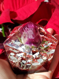 Resin Red Purple Rose Flowers Crystals Paperweight.Beauty and the Beast Paperweight Keepsake Love Forever. Preserved Rose Flowers. Crystals.