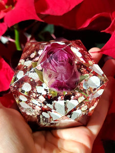 Resin Red Purple Rose Flowers Crystals Paperweight.Beauty and the Beast Paperweight Keepsake Love Forever. Preserved Rose Flowers. Crystals.