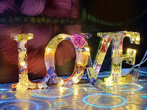 Preserving Funeral Flowers Petals in Resin Love Sign Keepsake Sweet memories of your wedding, funeral, anniversary. Fairy Lights