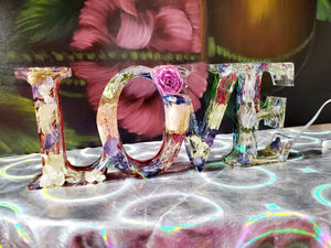 Preserving Funeral Flowers Petals in Resin Love Sign Keepsake Sweet memories of your wedding, funeral, anniversary. Fairy Lights