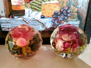 Funeral flowers preservation in Resin .Memorial Preserved Flowers in Faceted Sphere . Rose Paperweight Keepsake. Preserving flowers.