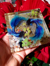 Blue Betta Fish acrylic resin Paperweight Keepsake in pond. Resin Fish pond miniature. Fish Keepsake paperweight.