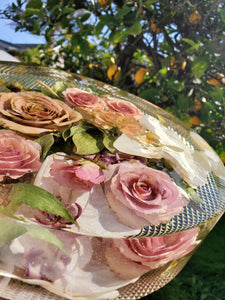 Flowers Preservation in Extra Large Resin Block like glass Paperweight Keepsake Bridal romantic memories of your wedding anniversary,funeral