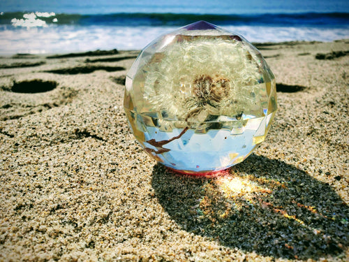 Custom Real Flower Dandelion Paperweight Faceted Sphere Resin Art,2 3/4