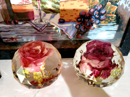 Funeral flowers preservation in Resin .Memorial Preserved Flowers in Faceted Sphere . Rose Paperweight Keepsake. Preserving flowers.