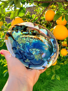 Large Resin Paperweight Blue Betta Fish Pond in Abalone Shell. Resin Miniature Keepsake Paperweights . Office home decor