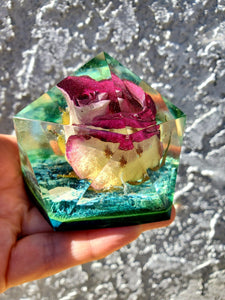 Resin Purple Rose Flowers Crystals Paperweight.Beauty and the Beast Paperweight Keepsake Love Forever. Preserved Rose Flowers. Crystals.
