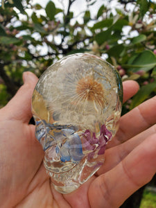 Resin Skull Real Dandelion Preserved Flowers Paperweight Keepsake. Preserved Flower Paperweight.Flowers Keepsake.Flower Skull Paperweight.