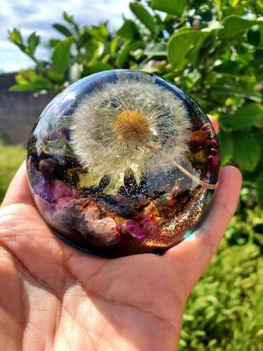 Custom Dandelion Resin Paperweight! A thoughtful gift for a loved one! A half of large sphere, orb, globe, keepsake. Make a wish!Home decor.